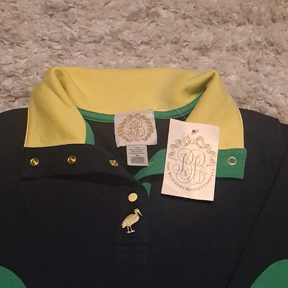 The Beaufort Bonnet Company Navy and Green Polo Shirt - Picture 2 of 6